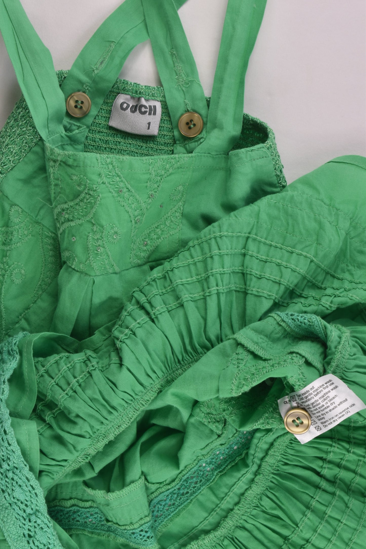 Ouch Size 1 Green Lace Details Dress