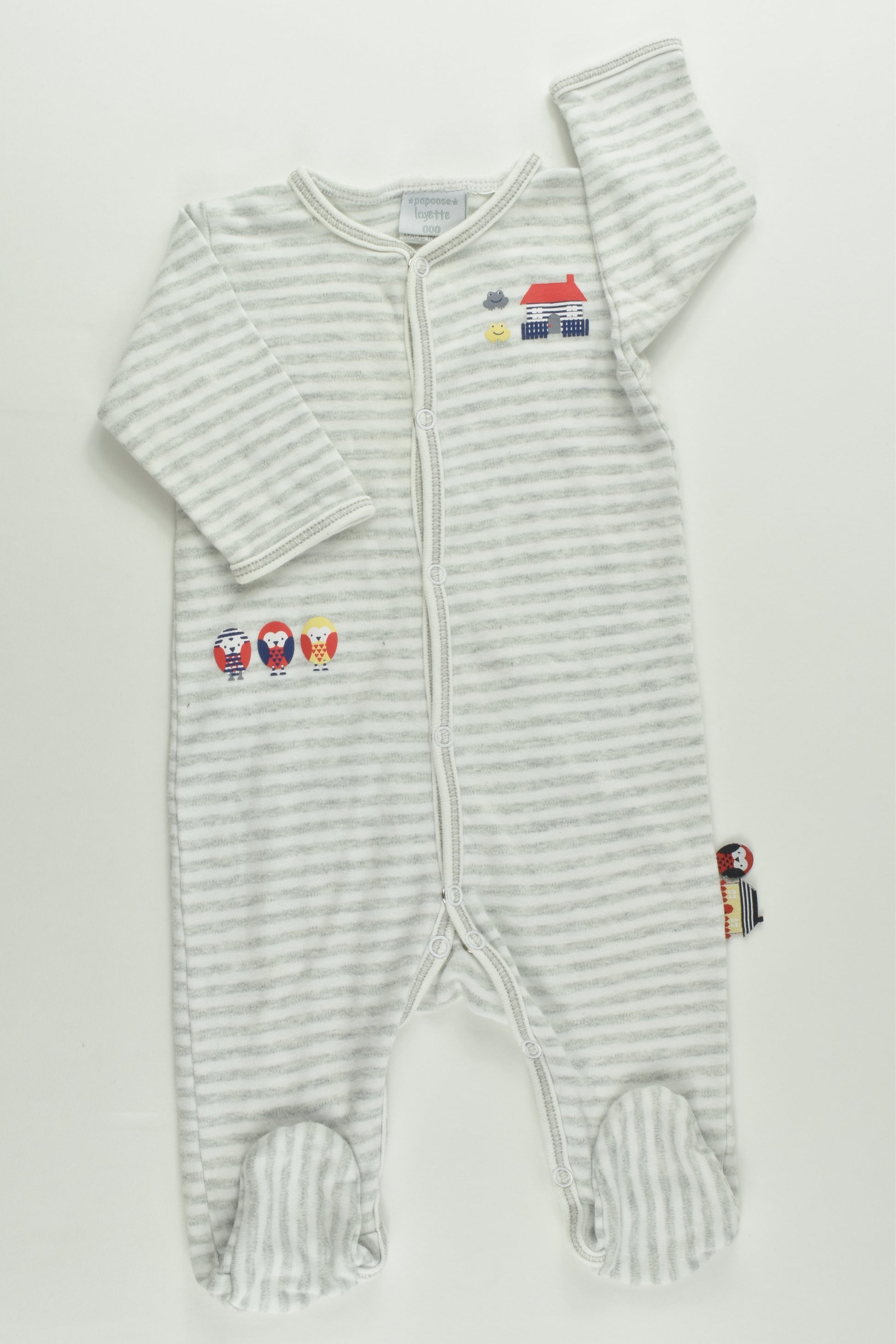 Papoose Size 000 Owls Striped Footed Romper
