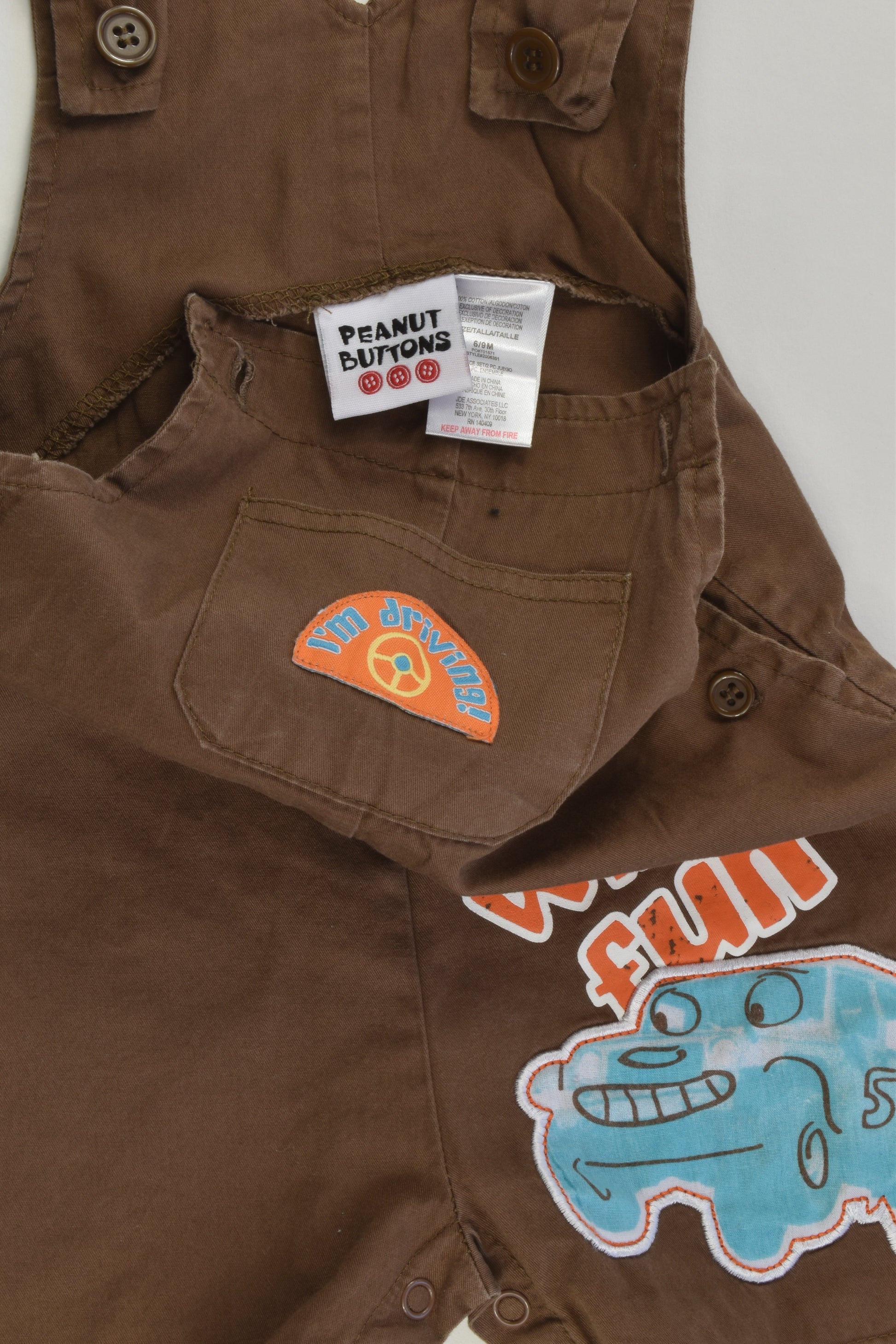 Peanut Buttons Size 0 (6/9 months) '4 Wheel Fun' Short Overalls