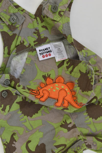 Peanut Buttons Size 0 (6/9 months) Camouflage Dinosaur Short Overalls