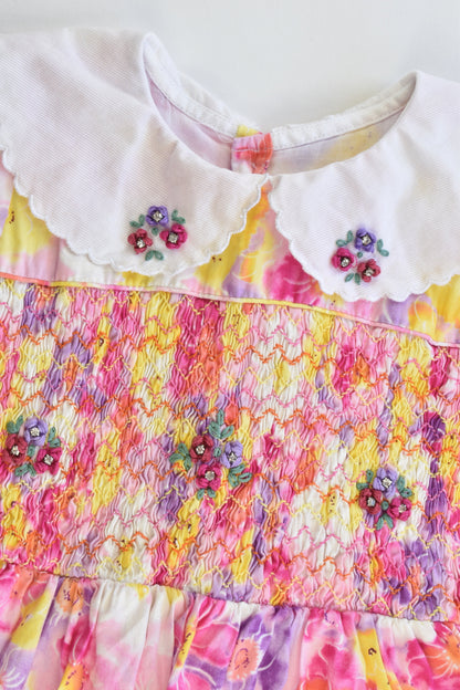 Petals Size approx 2 Floral Smocked Lined Dress