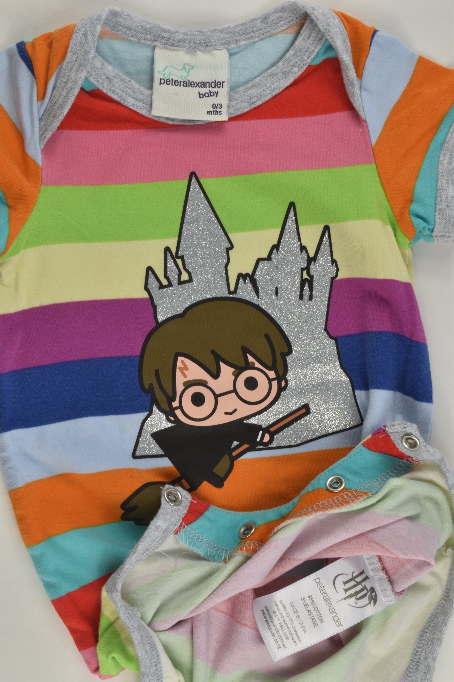 Peter Alexander Size 000 (0/3 months) Rainbow Stripes Harry Potter Short Romper