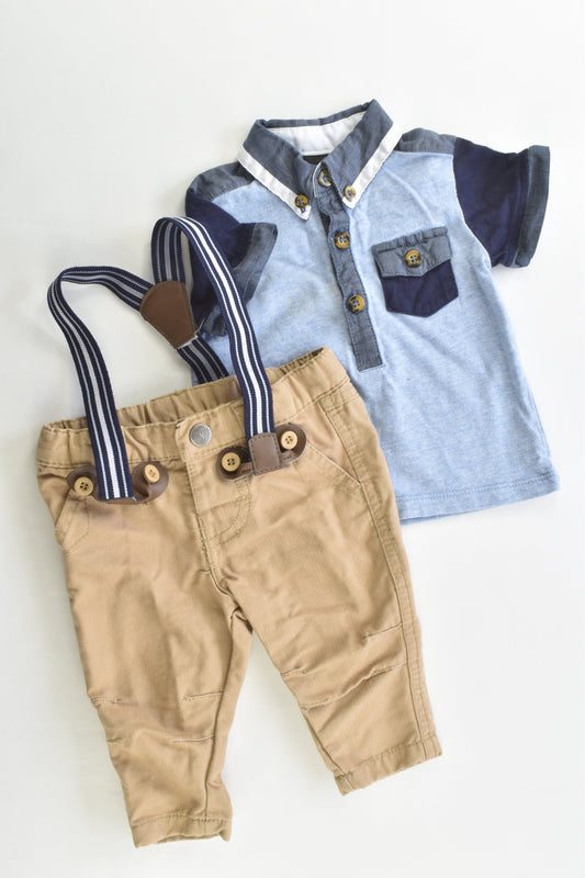 Peter Morrissey Baby Size 000 (62 cm) Collared T-shirt and Suspender Pants