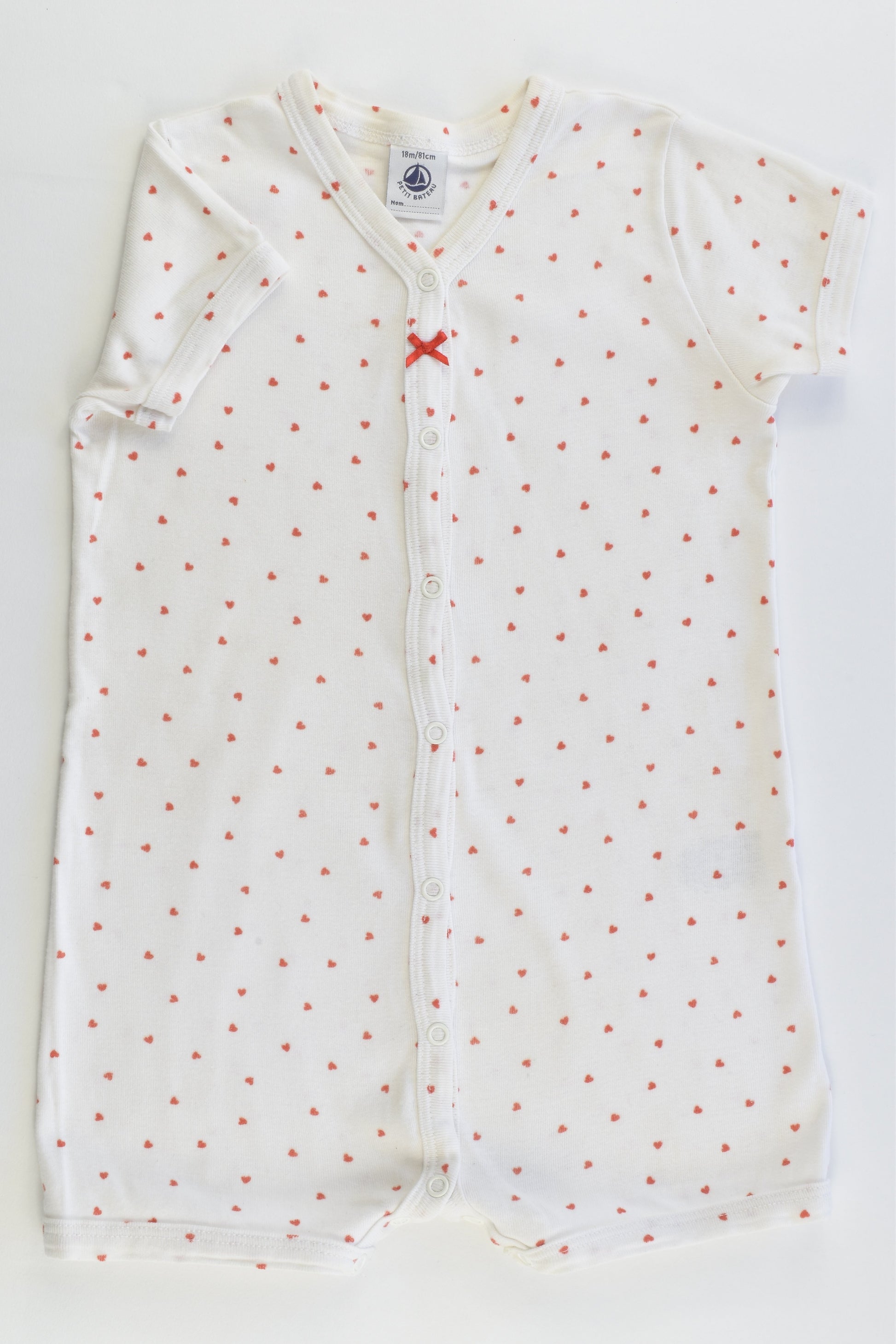 Petit Bateau (France) Size 0-1 (18 months, 81 cm) Love Hearts Short Romper