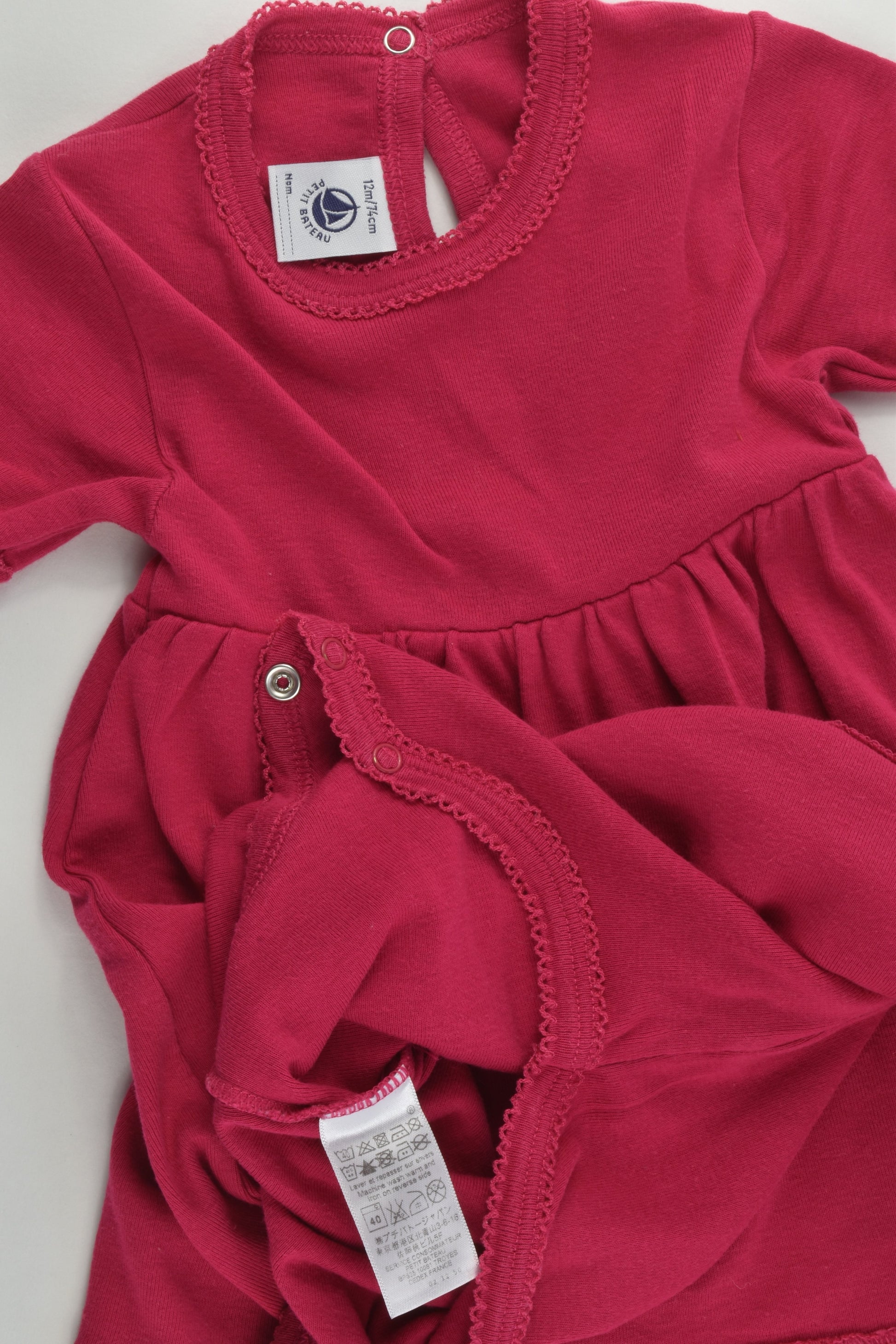 Petit Bateau (France) Size 0 (12 months, 74 cm) Dress with Bodysuit Underneath
