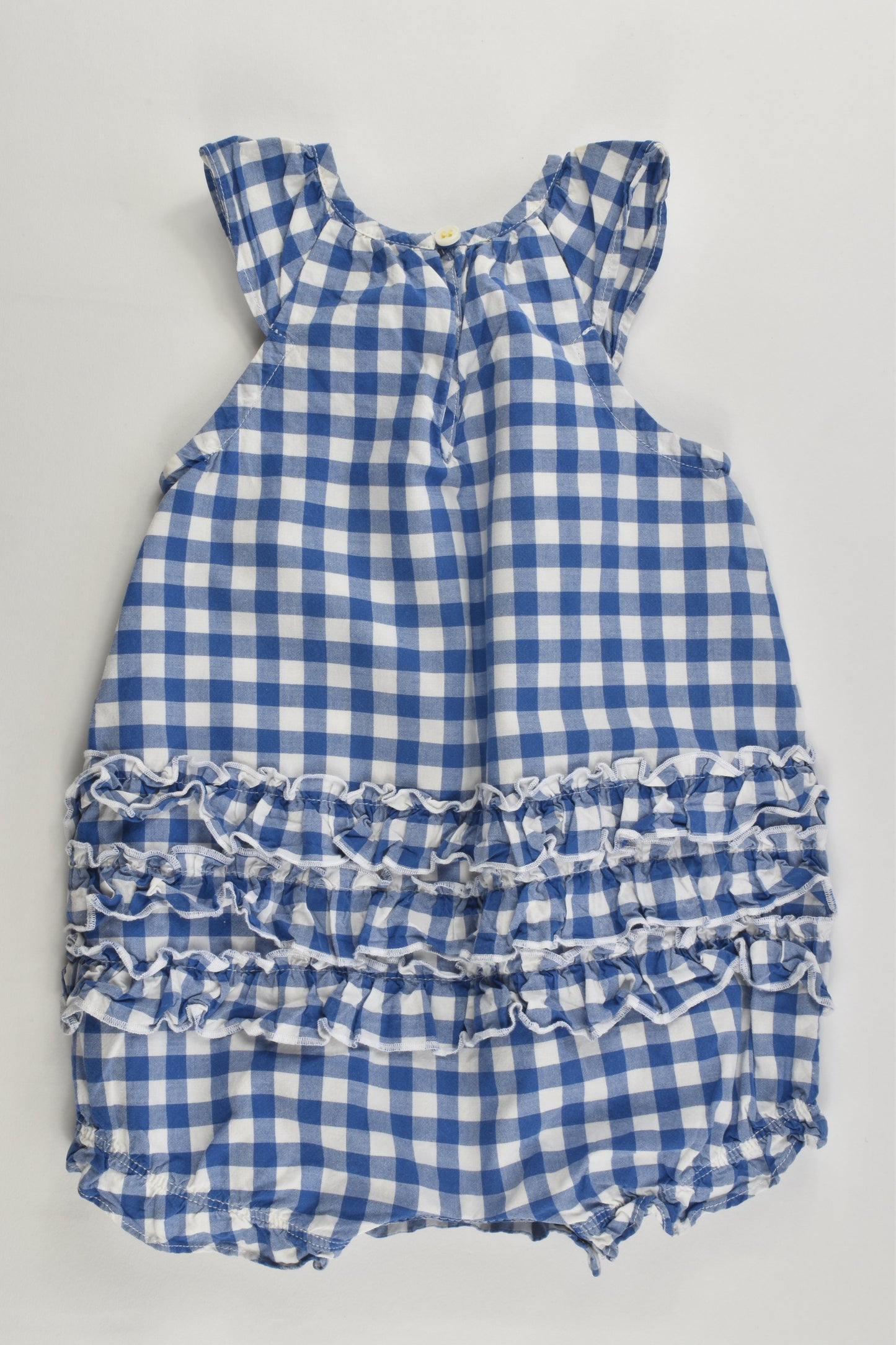 Petit Bateau (France) Size 00 (6 months, 67 cm) Checked Short Romper with Ruffle at the Back