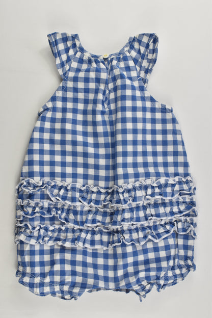 Petit Bateau (France) Size 00 (6 months, 67 cm) Checked Short Romper with Ruffle at the Back