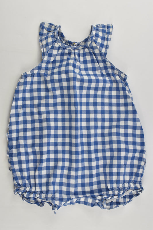 Petit Bateau (France) Size 00 (6 months, 67 cm) Checked Short Romper with Ruffle at the Back