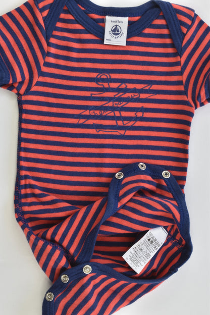 Petit Bateau (France) Size 00 (6 months, 67 cm) Striped Anchor Bodysuit