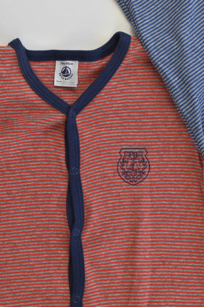 Petit Bateau (France) Size 1-2 (24 months, 86 cm) Striped Footed Romper