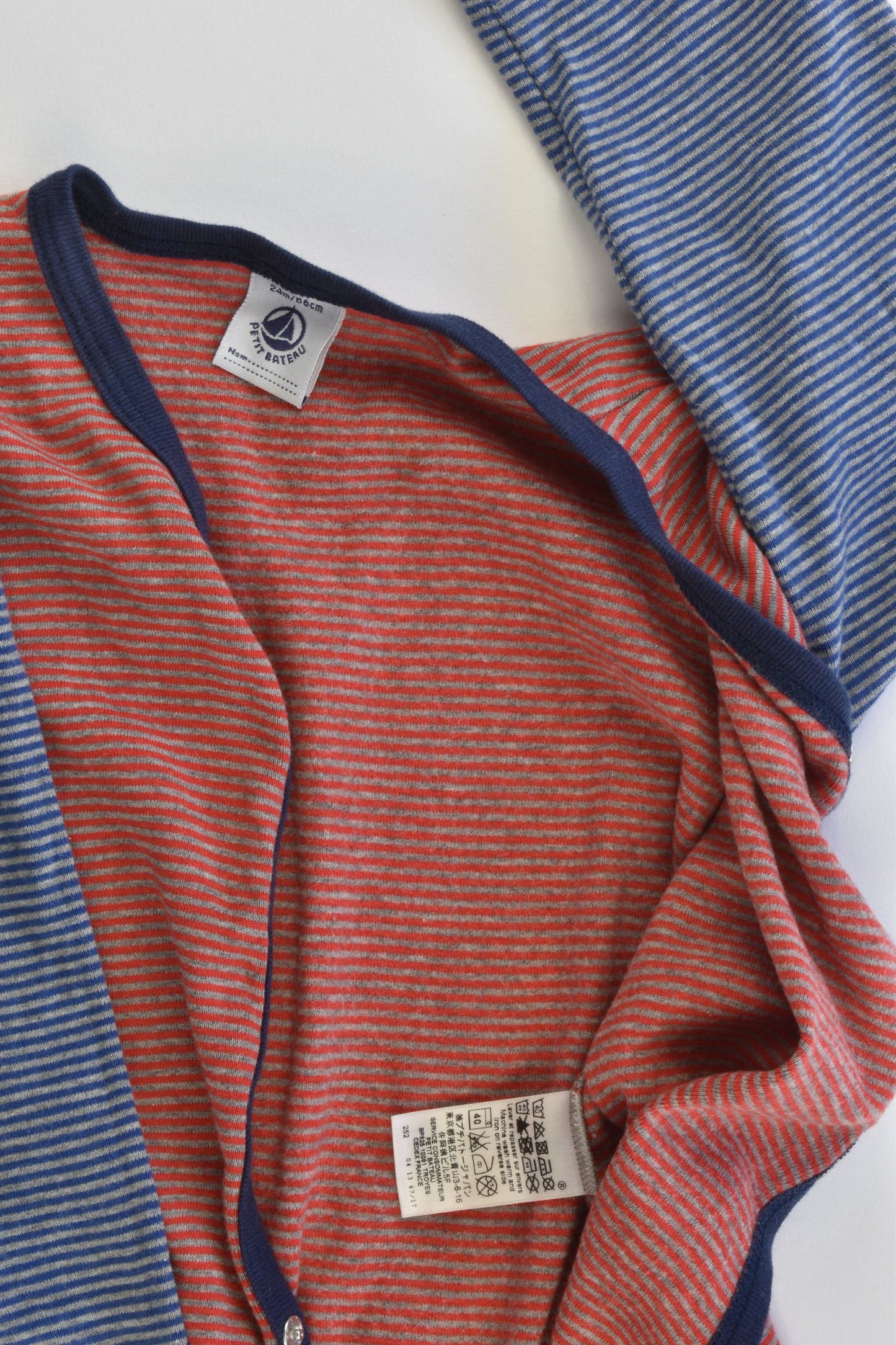 Petit Bateau (France) Size 1-2 (24 months, 86 cm) Striped Footed Romper