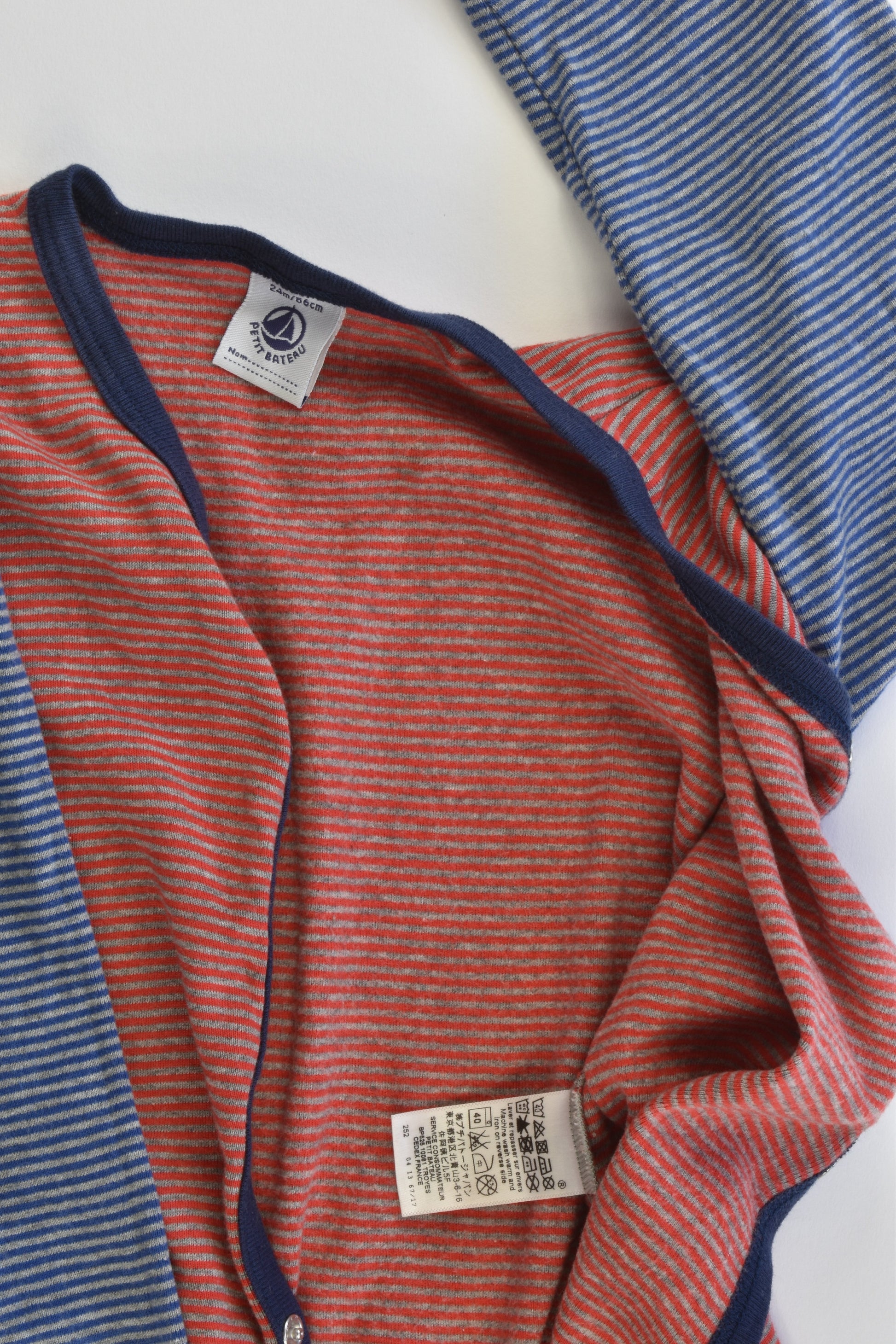 Petit Bateau (France) Size 1-2 (24 months, 86 cm) Striped Footed Romper
