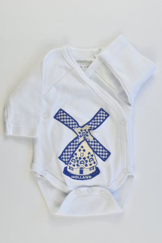 Petit Villain (Netherlands) Size 0000 'Holland' Blue Windmill Bodysuit