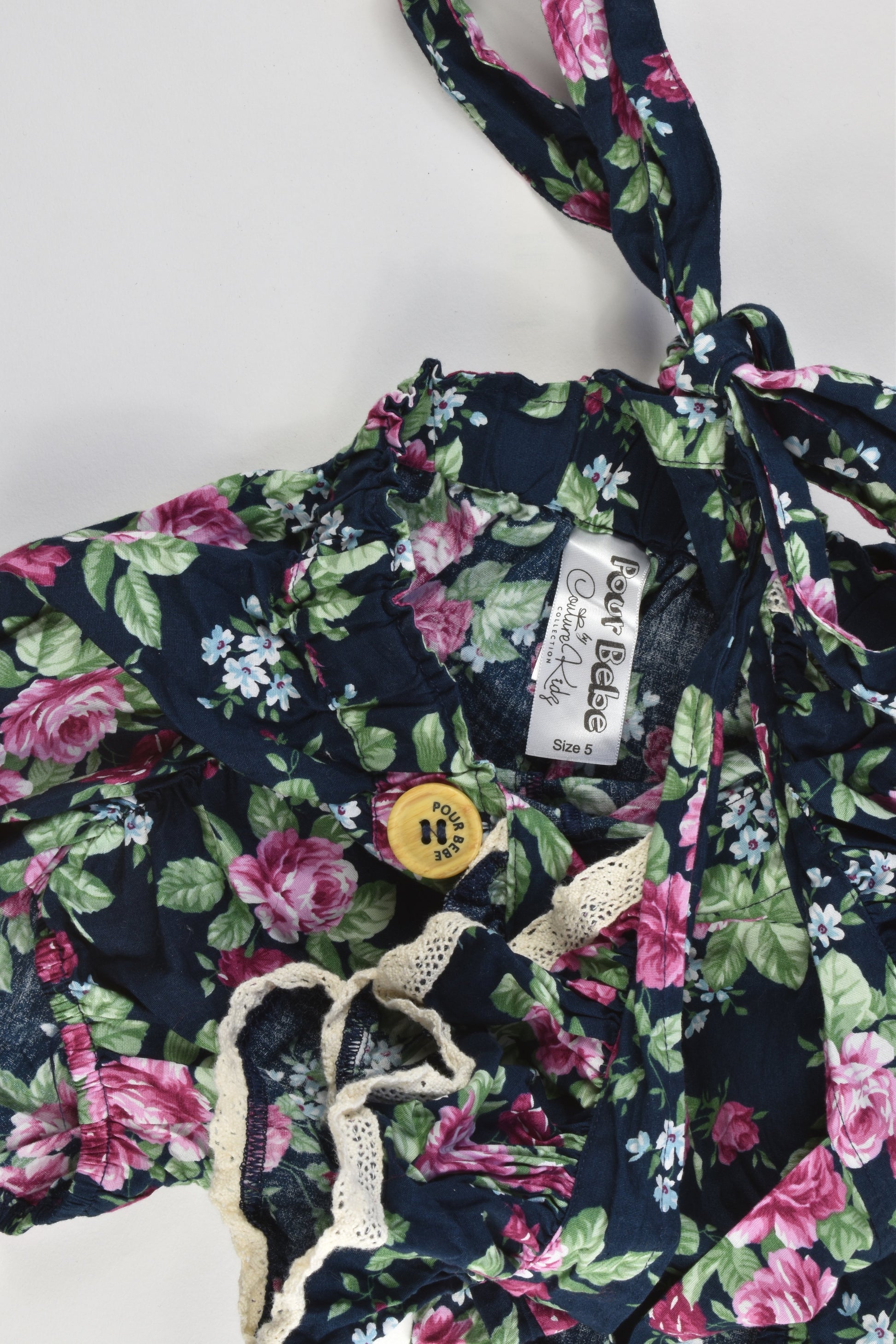 Pour Bebe by Couture Kids Size 5 (Small sizing) Floral Ruffle Playsuit