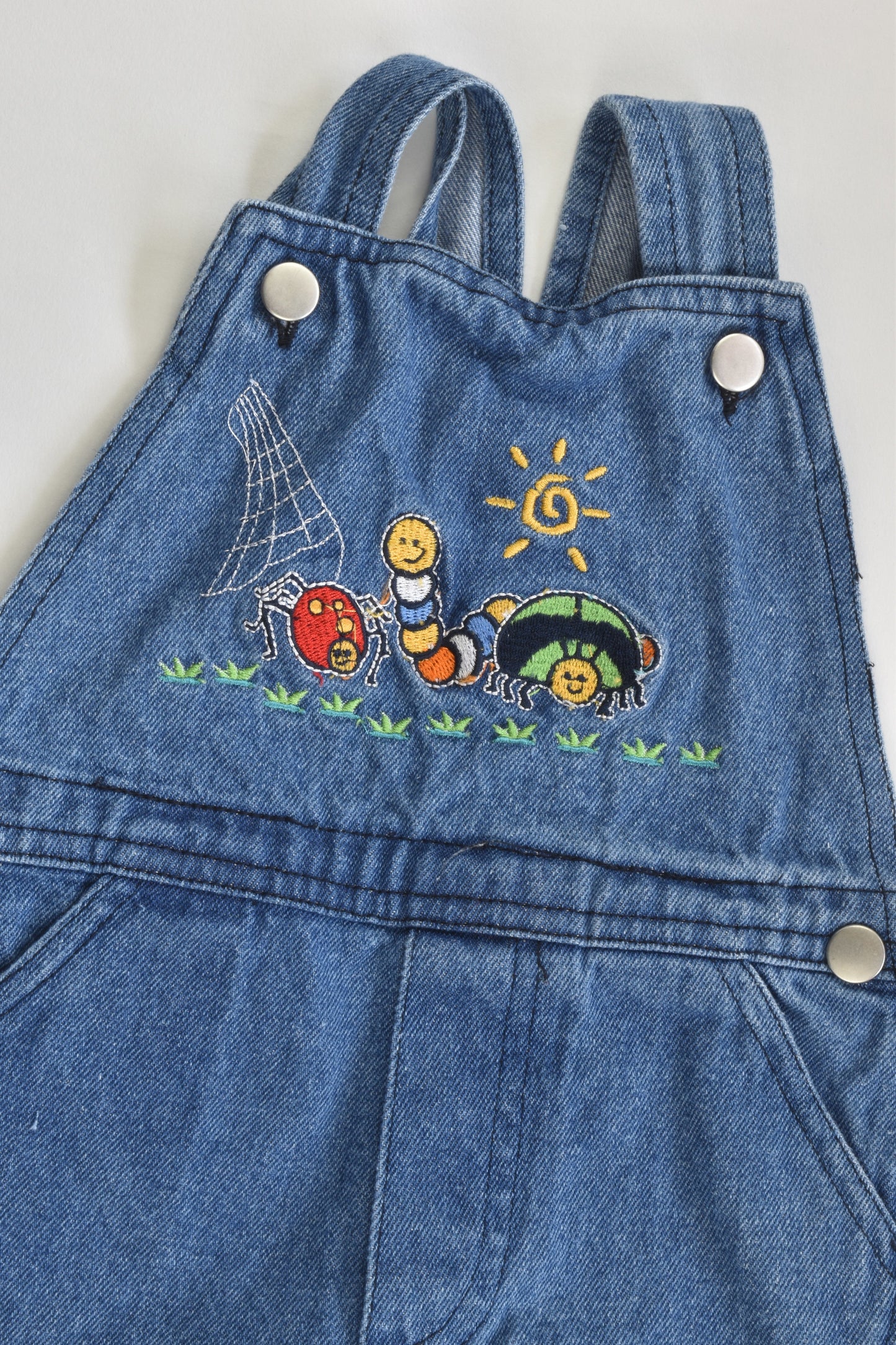 Premier Baby Size 0 (6/9 months) Bugs Short Denim Overalls