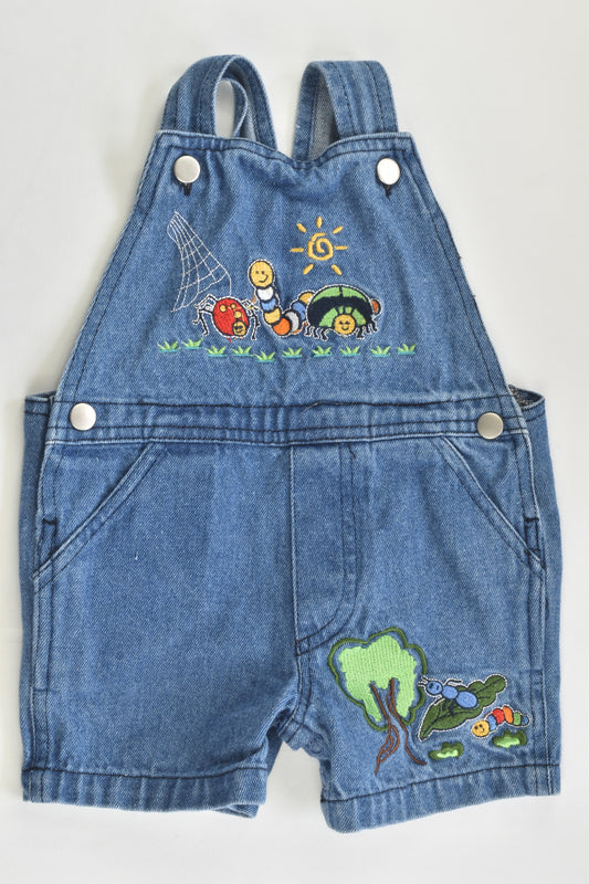 Premier Baby Size 0 (6/9 months) Bugs Short Denim Overalls