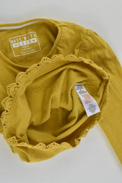 Primark Size 0 (9-12 months, 80 cm) Mustard Top with Lace Hem