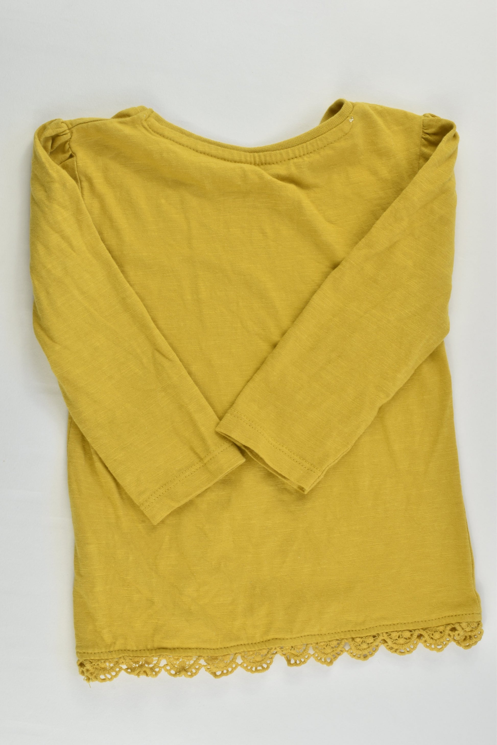 Primark Size 0 (9-12 months, 80 cm) Mustard Top with Lace Hem