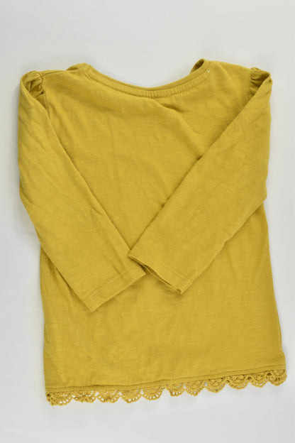Primark Size 0 (9-12 months, 80 cm) Mustard Top with Lace Hem
