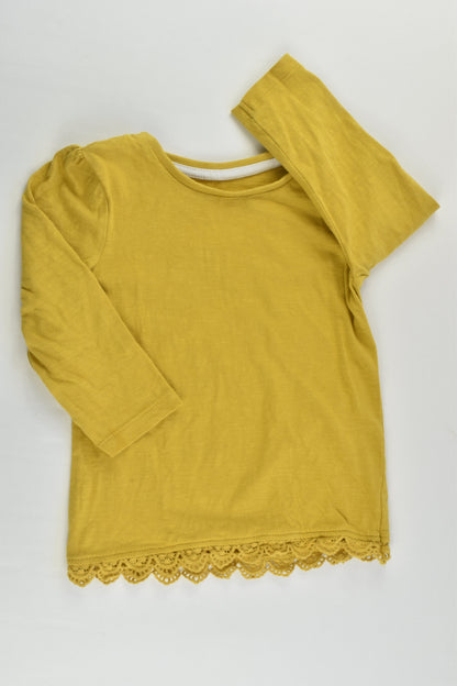 Primark Size 0 (9-12 months, 80 cm) Mustard Top with Lace Hem