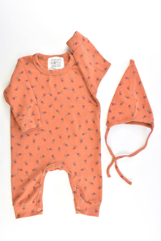 Pumpkin Collection Size approx 3-6 months Romper and Beanie