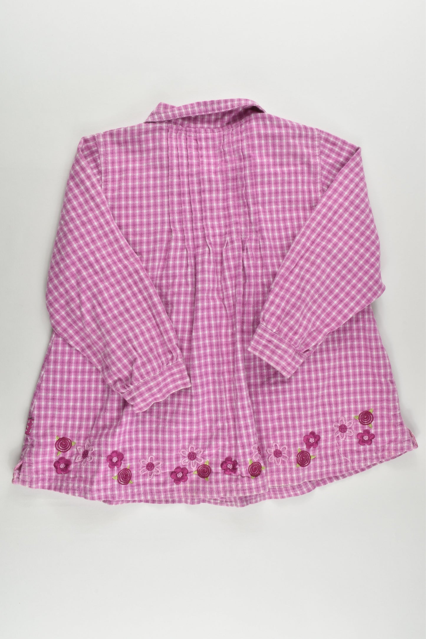 Pumpkin Patch (Old School) Size 3 Checked Blouse With Floral Embroidery