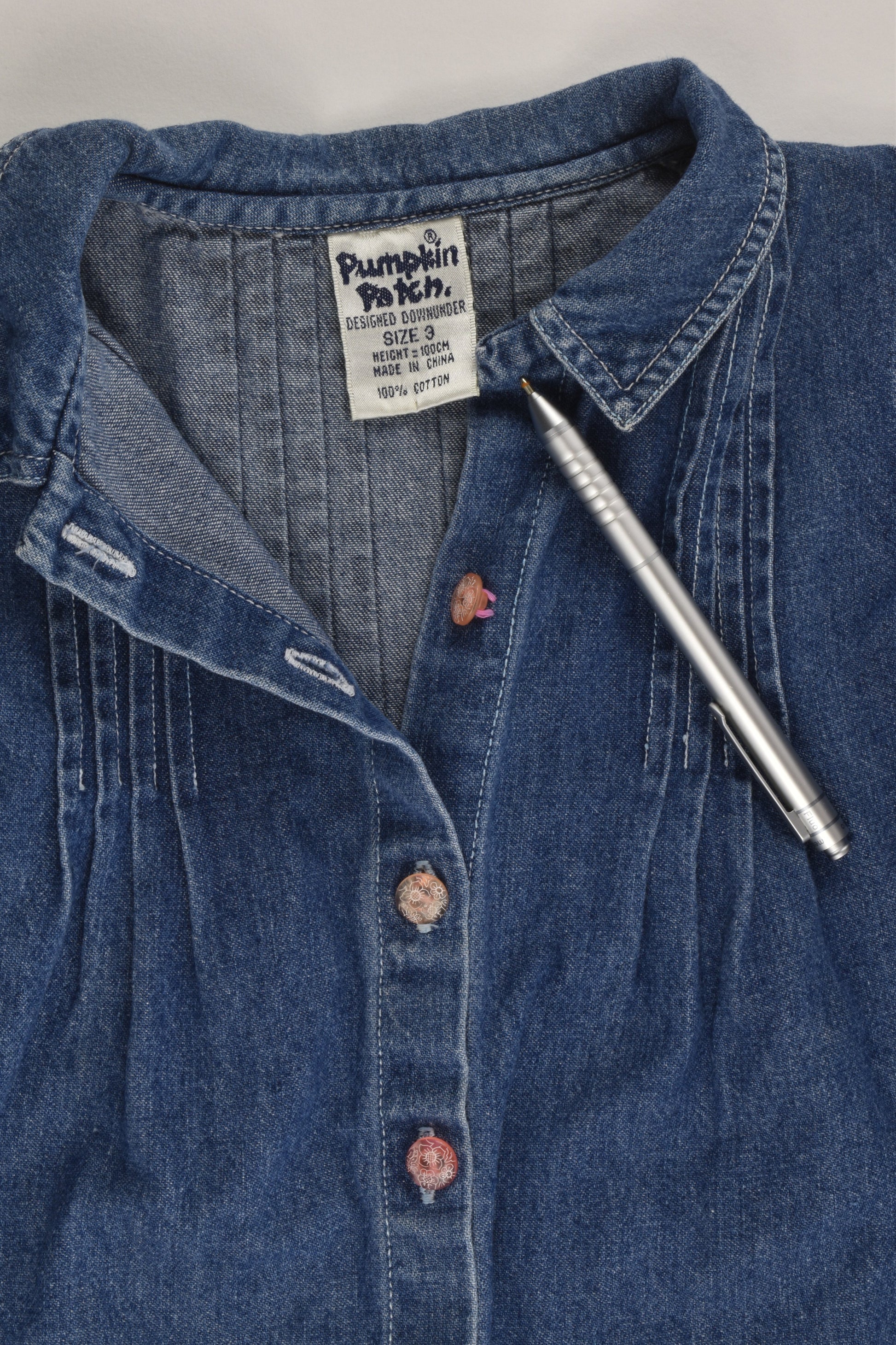 Pumpkin Patch (Old School) Size 3 Denim Blouse with Floral Embroidery