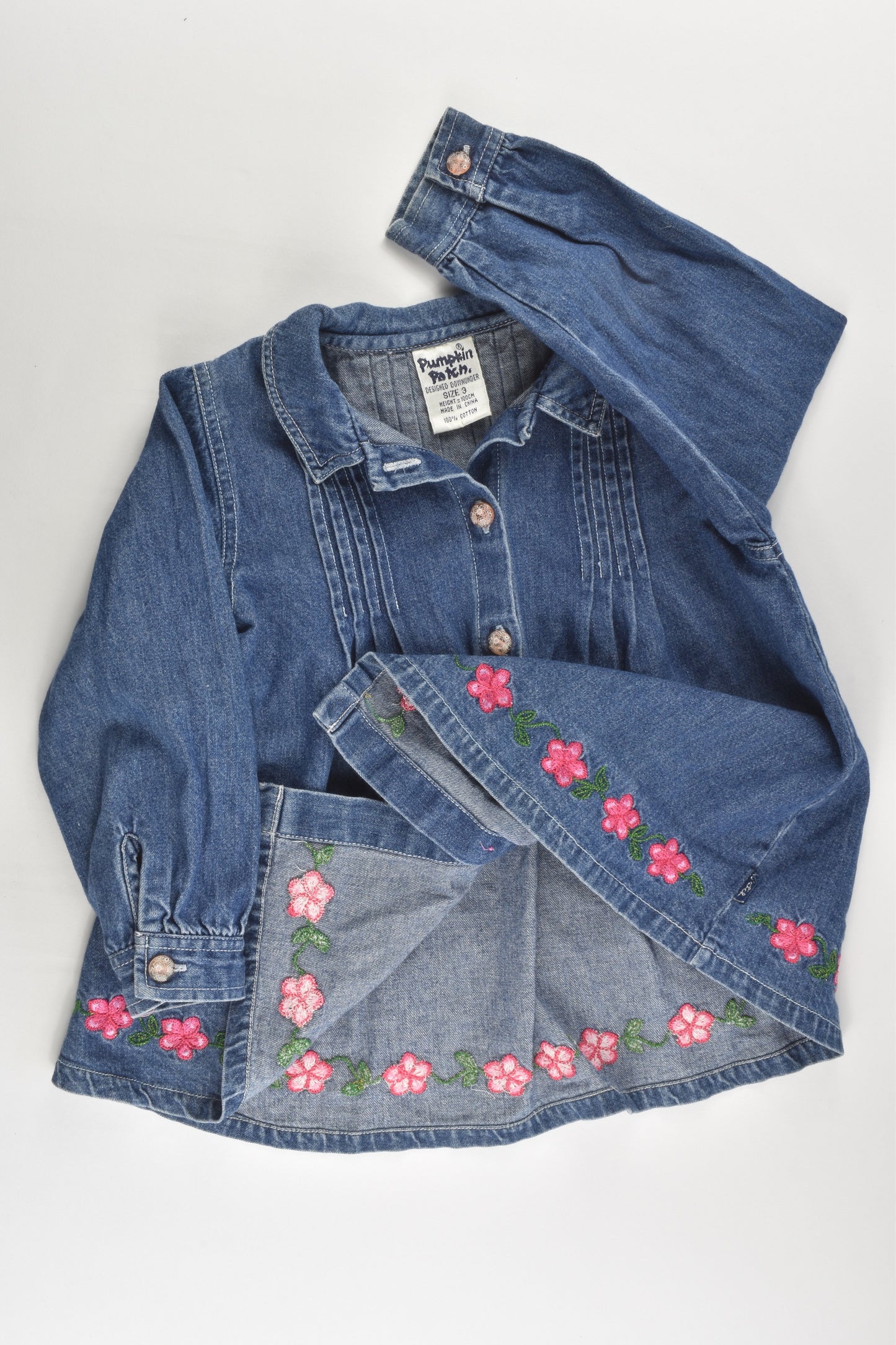 Pumpkin Patch (Old School) Size 3 Denim Blouse with Floral Embroidery