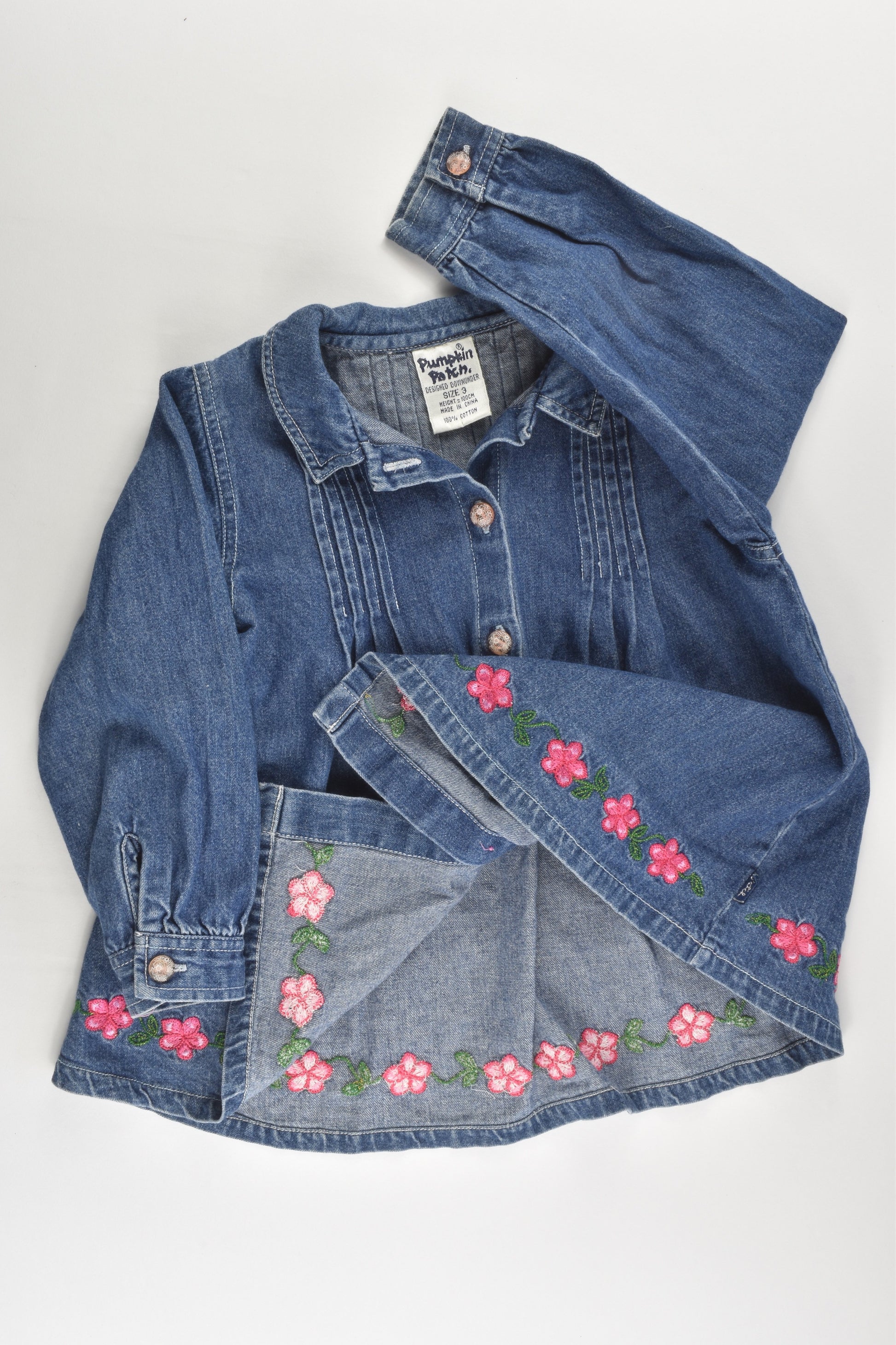 Pumpkin Patch (Old School) Size 3 Denim Blouse with Floral Embroidery