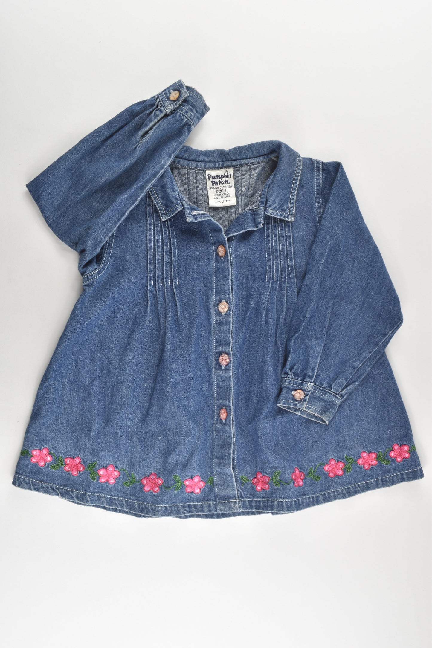 Pumpkin Patch (Old School) Size 3 Denim Blouse with Floral Embroidery