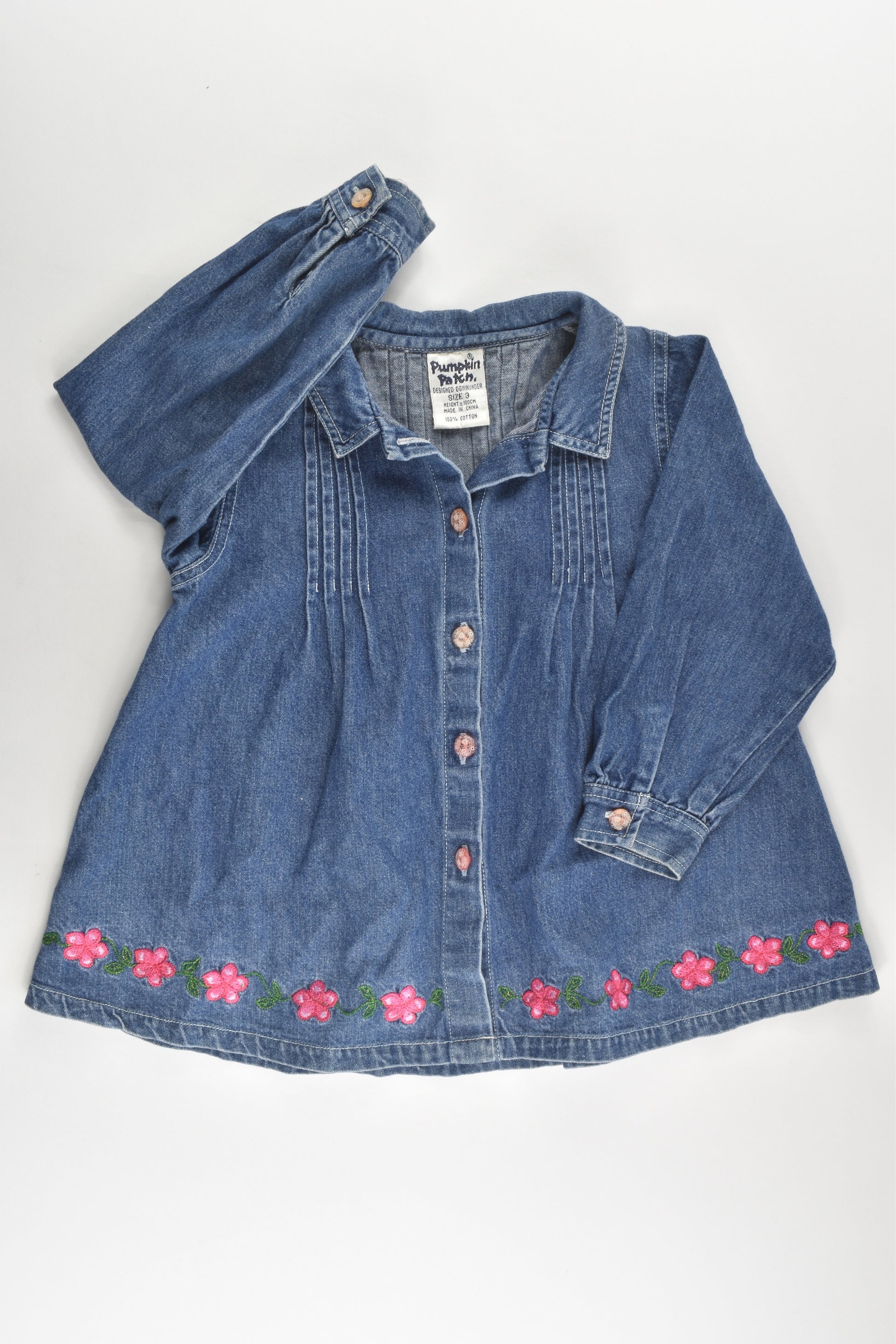 Pumpkin Patch (Old School) Size 3 Denim Blouse with Floral Embroidery