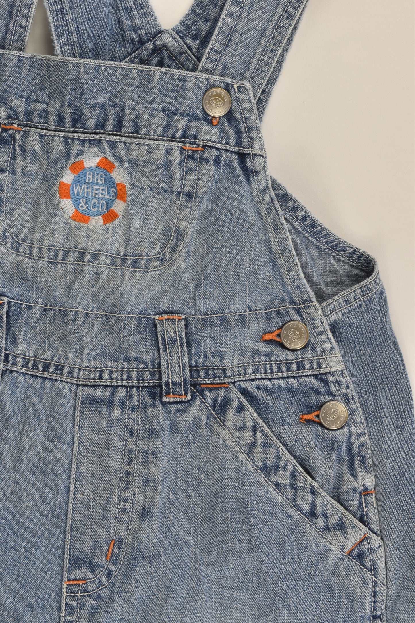 Pumpkin Patch (Older Style) Size 2 'Big Wheels & Co' Denim Short Overalls