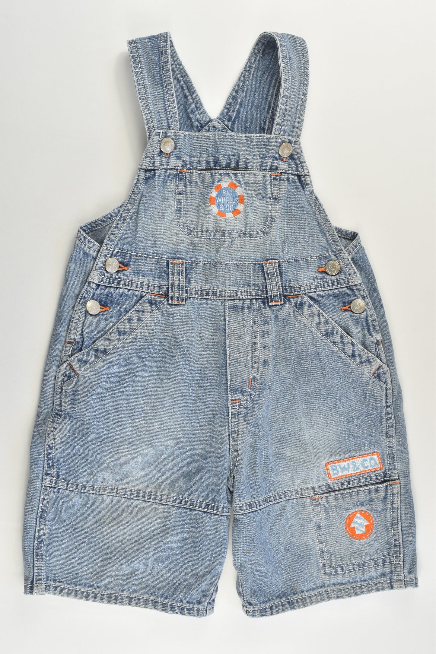 Pumpkin Patch (Older Style) Size 2 'Big Wheels & Co' Denim Short Overalls