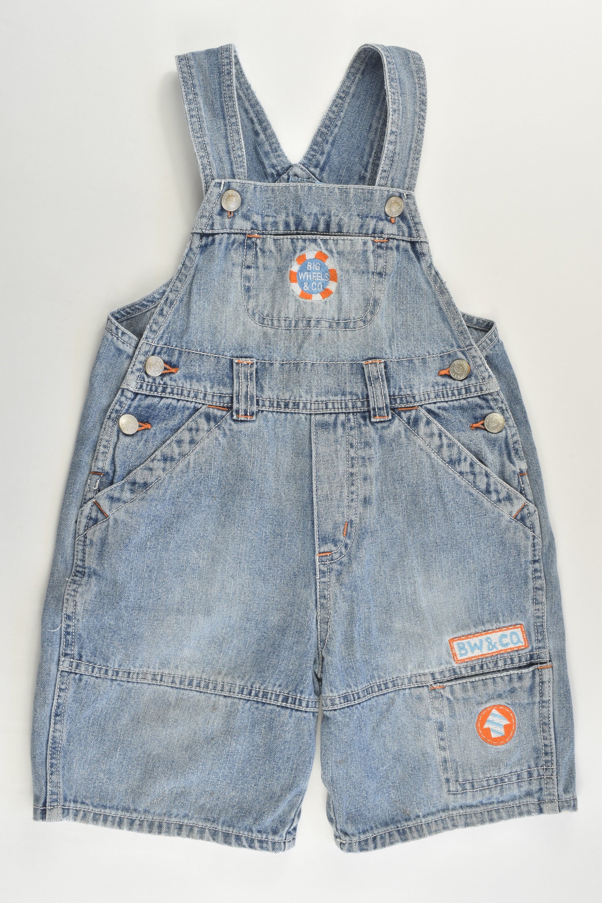 Pumpkin Patch (Older Style) Size 2 'Big Wheels & Co' Denim Short Overalls