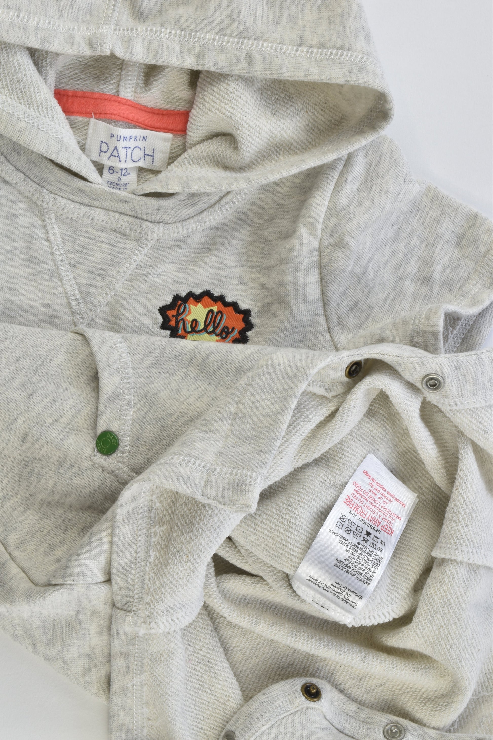 Pumpkin Patch Size 0 (6-12 months, 72 cm) Hooded Short Sweater Onesie