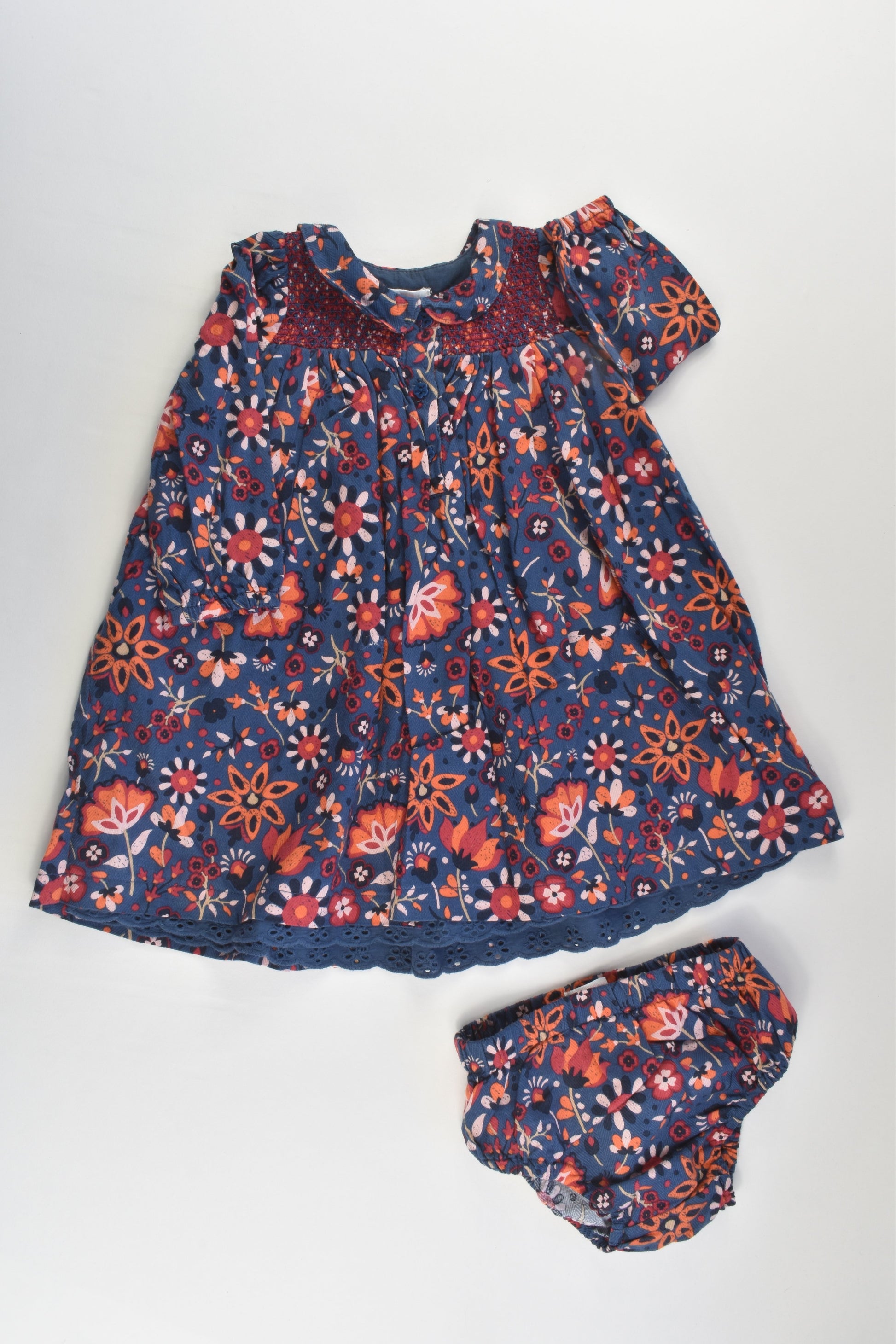 Pumpkin Patch Size 0 (6-12 months) Lined Smocked Floral Dress with Matching Bloomers