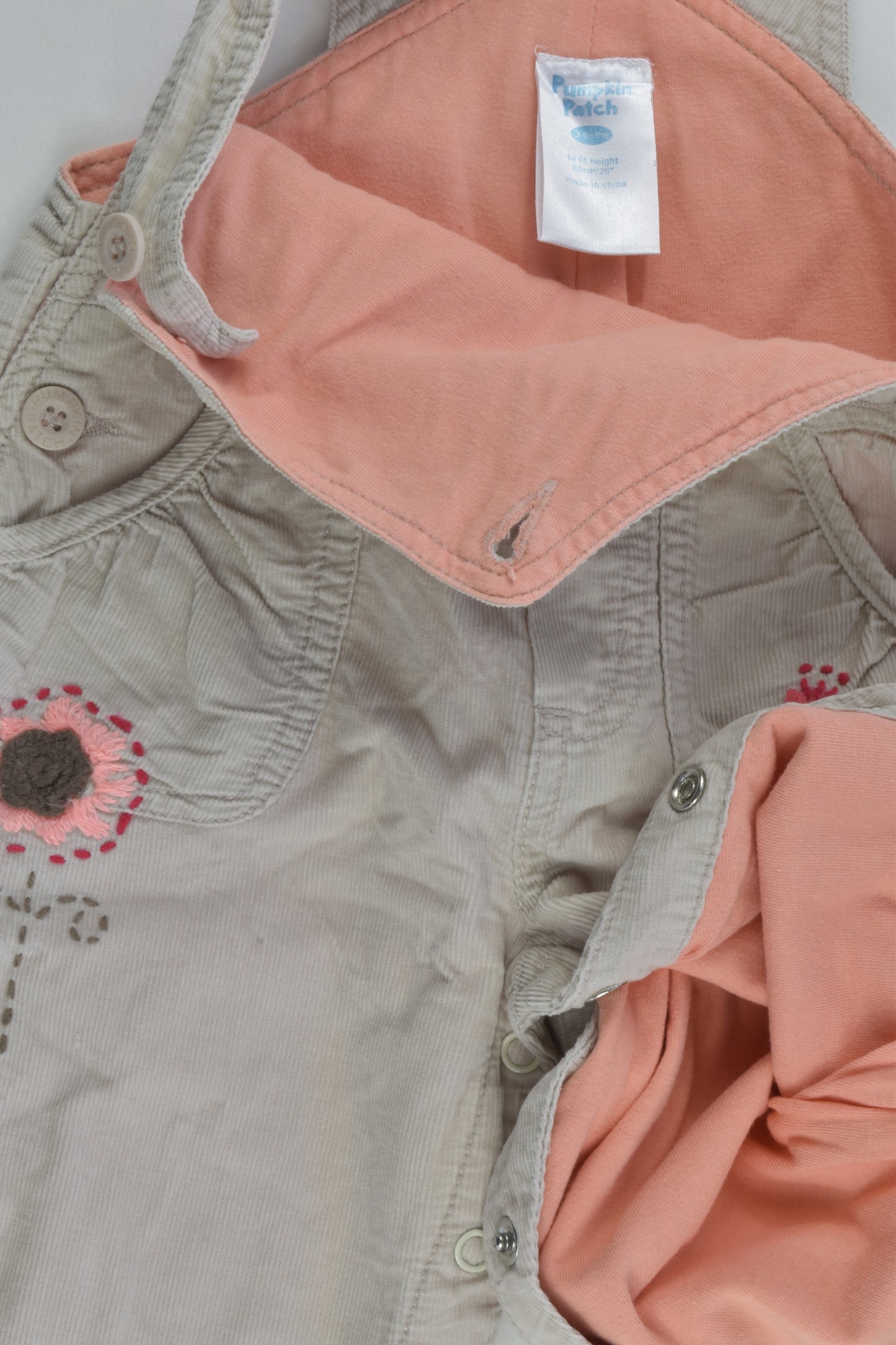 Pumpkin Patch Size 00 (3-6 months) Lined Cord Overalls with floral Embroidery
