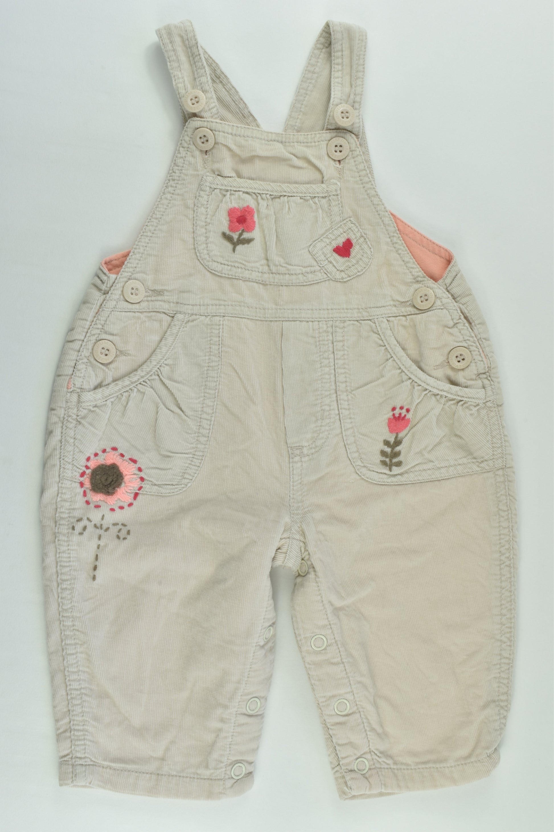 Pumpkin Patch Size 00 (3-6 months) Lined Cord Overalls with floral Embroidery