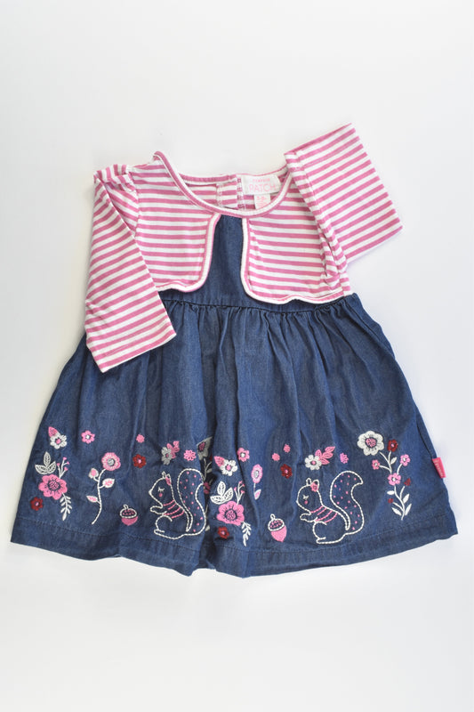 Pumpkin Patch Size 00 (3-6 months) Squirrels and Flowers Soft Denim Dress