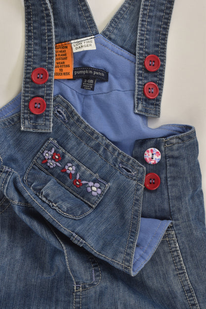 Pumpkin Patch Size 00 Lined Denim Overalls with Floral Embroidery