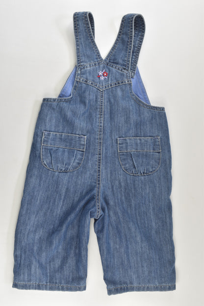 Pumpkin Patch Size 00 Lined Denim Overalls with Floral Embroidery