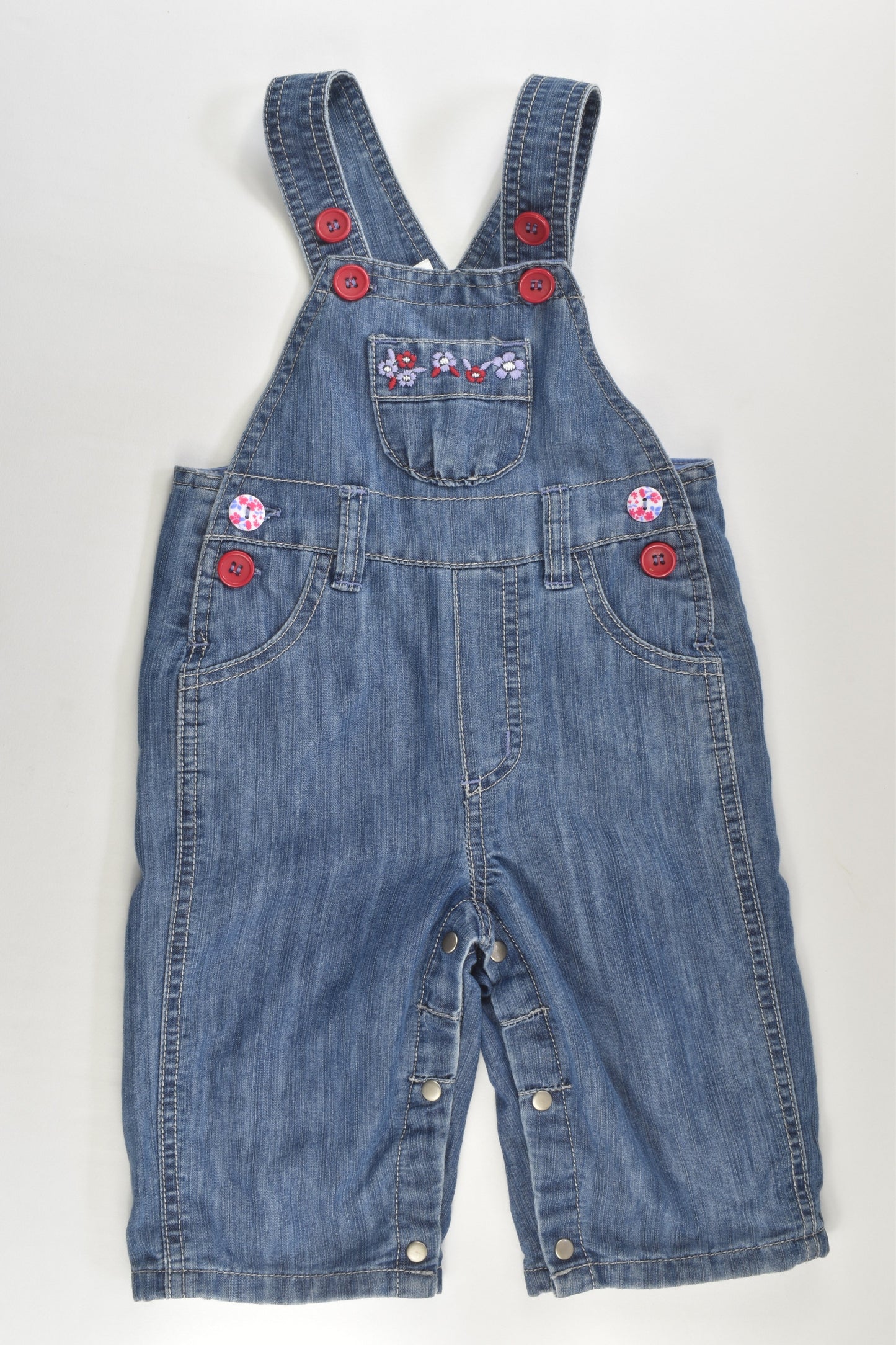 Pumpkin Patch Size 00 Lined Denim Overalls with Floral Embroidery