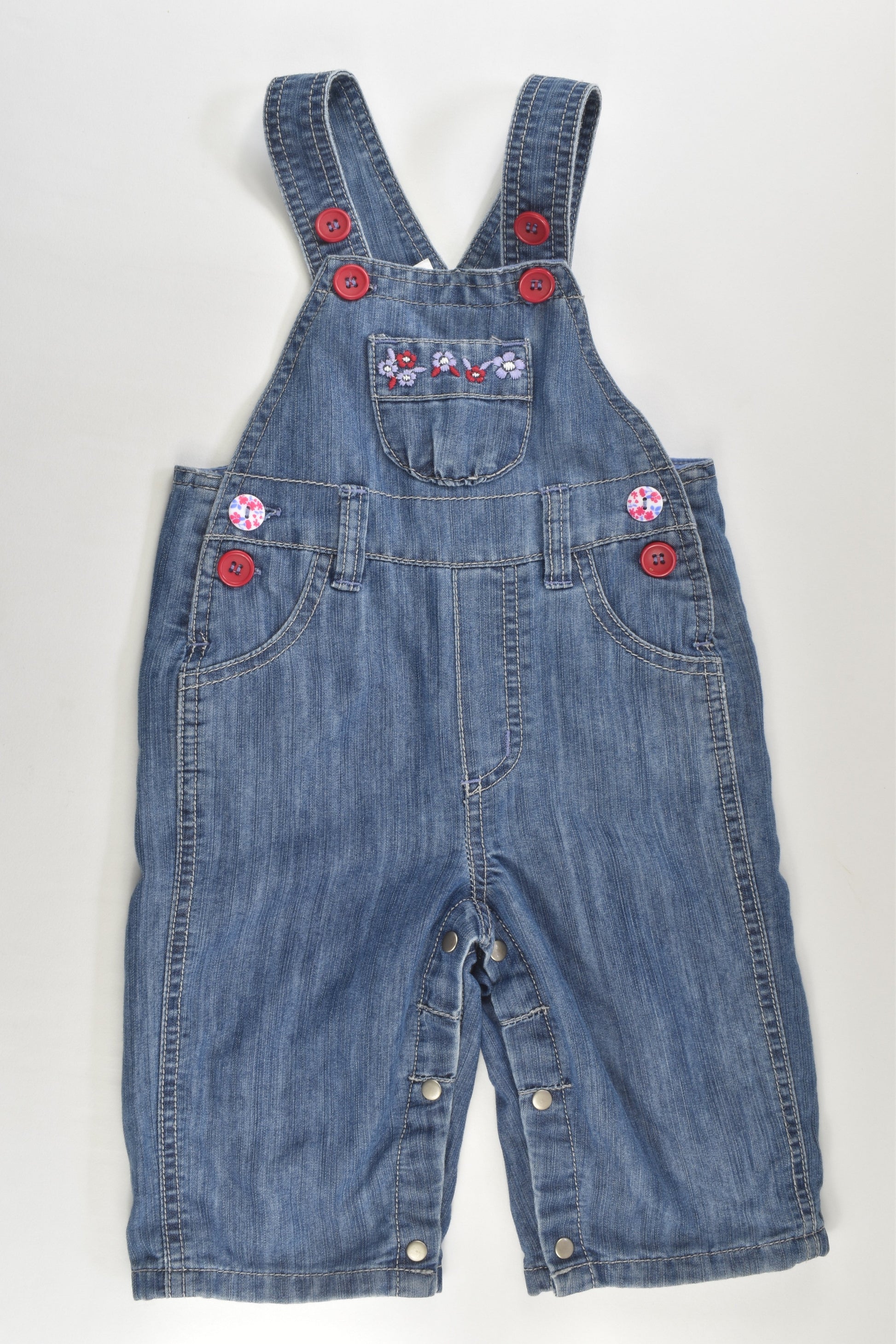 Pumpkin Patch Size 00 Lined Denim Overalls with Floral Embroidery