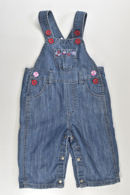 Pumpkin Patch Size 00 Lined Denim Overalls with Floral Embroidery