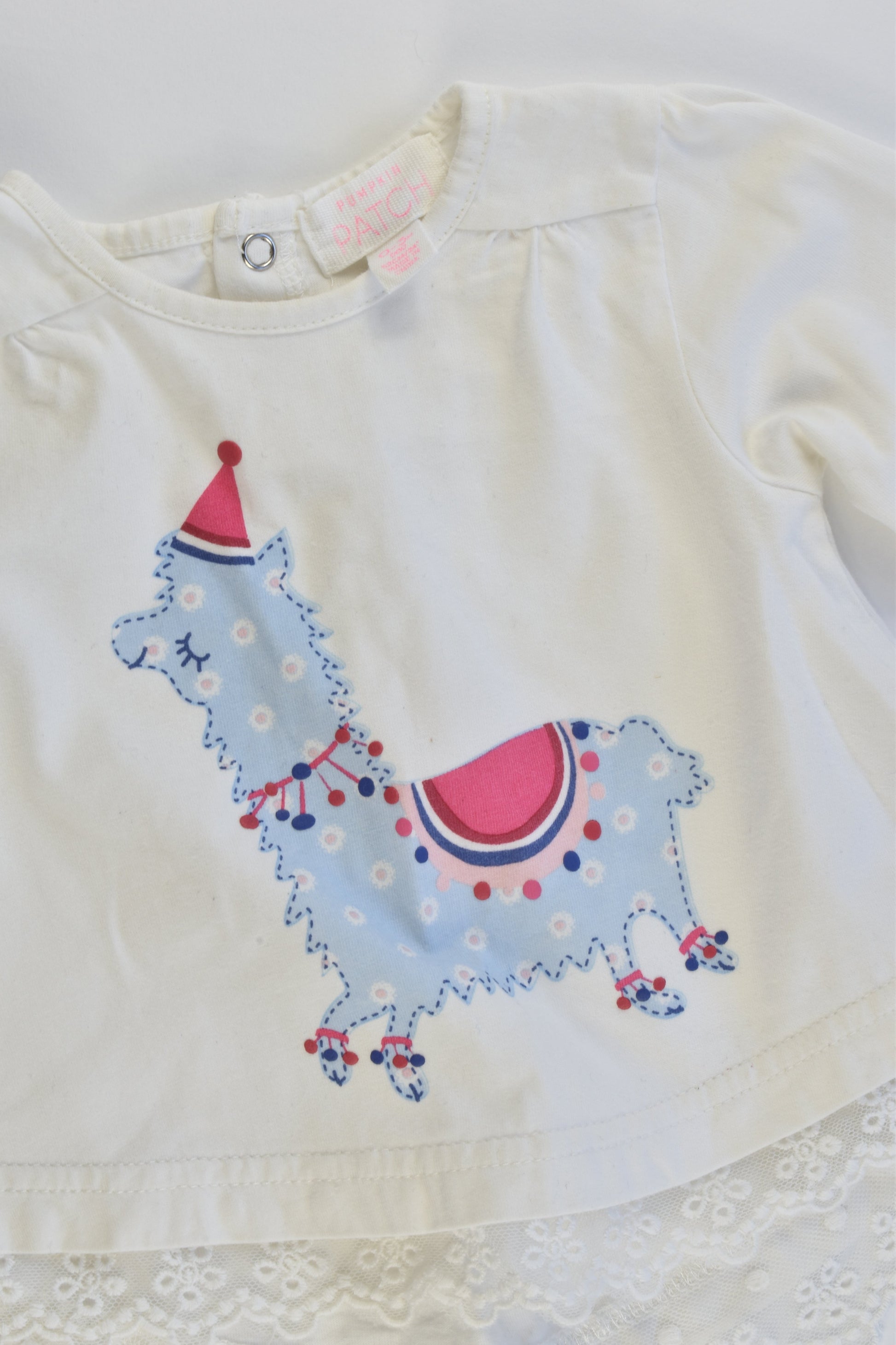 Pumpkin Patch Size 000 (0-3 months) Llama Top/Tunic with Lace Hem