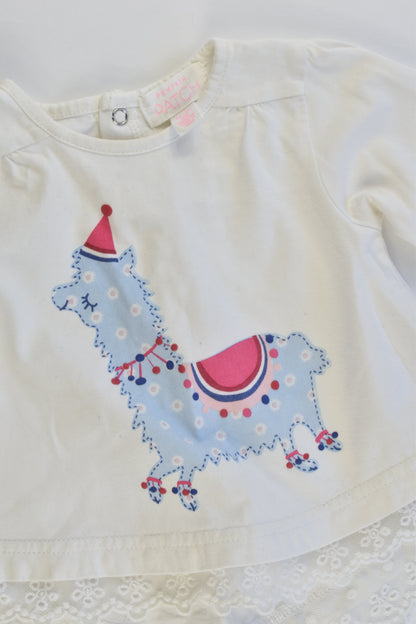 Pumpkin Patch Size 000 (0-3 months) Llama Top/Tunic with Lace Hem