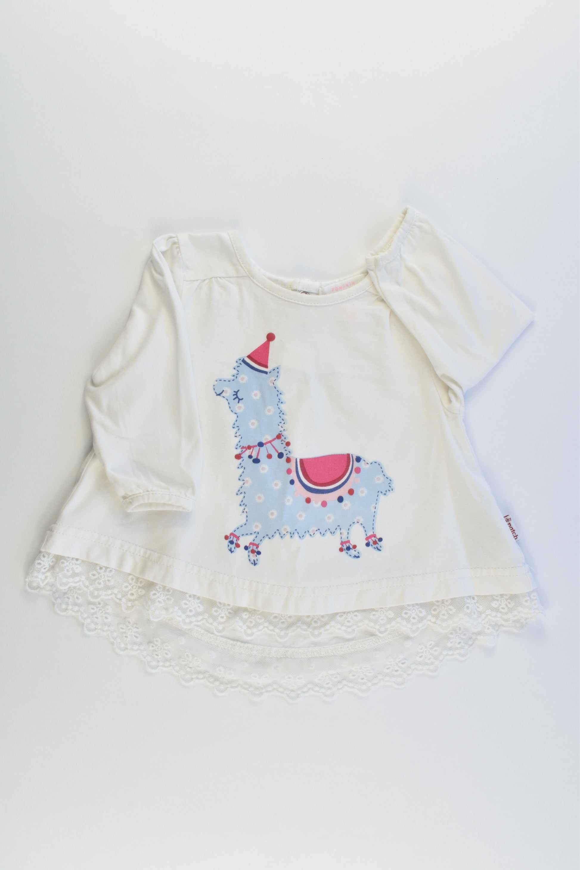 Pumpkin Patch Size 000 (0-3 months) Llama Top/Tunic with Lace Hem