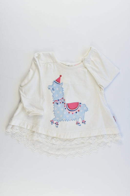 Pumpkin Patch Size 000 (0-3 months) Llama Top/Tunic with Lace Hem