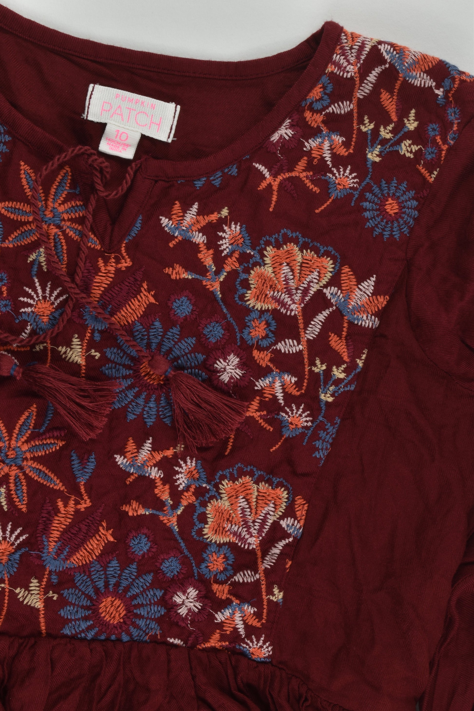 Pumpkin Patch Size 10 Viscose Blouse with Floral Embroidery