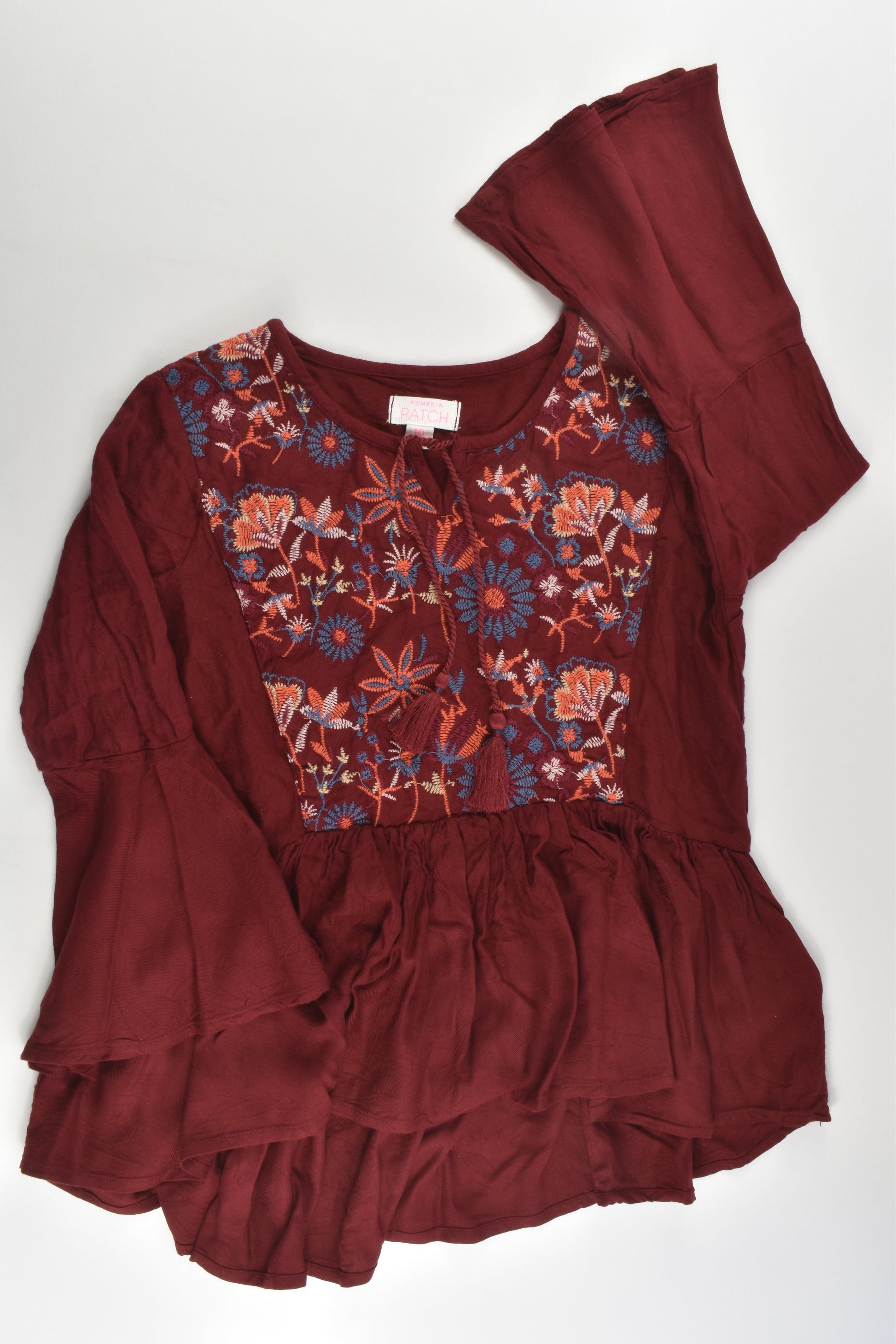 Pumpkin Patch Size 10 Viscose Blouse with Floral Embroidery